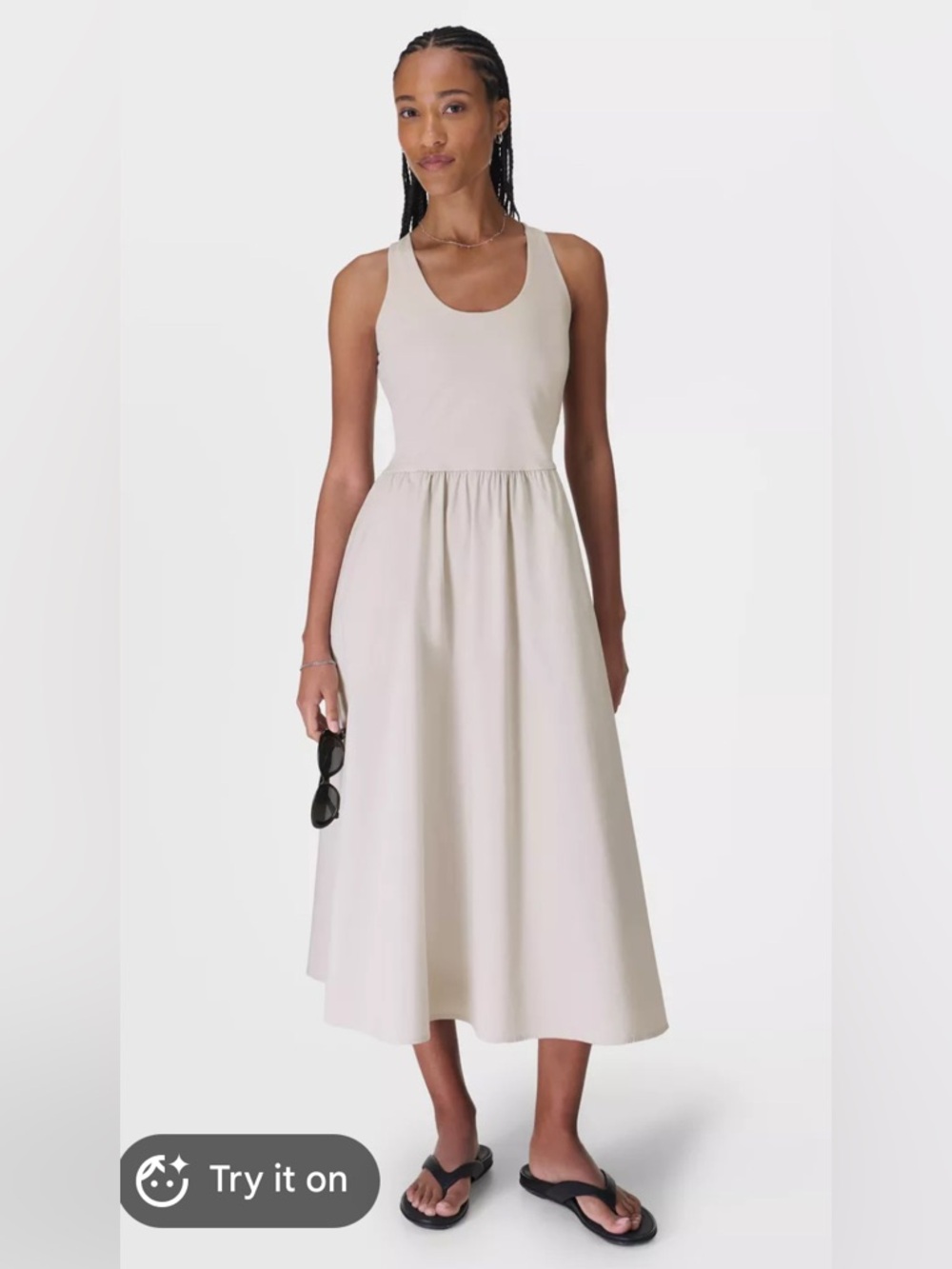 NWT Sweaty Betty Explorer Ribbed Racer Dress size Large in Mineral Beige